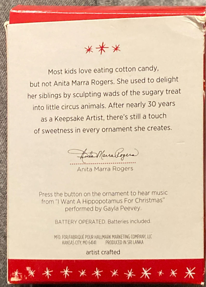 I Want A Hippopotamus - I Want A Hippopotamus For Christmas (Christmas Battery operated) ornament collectible [Barcode 763795035571] - Main Image 3