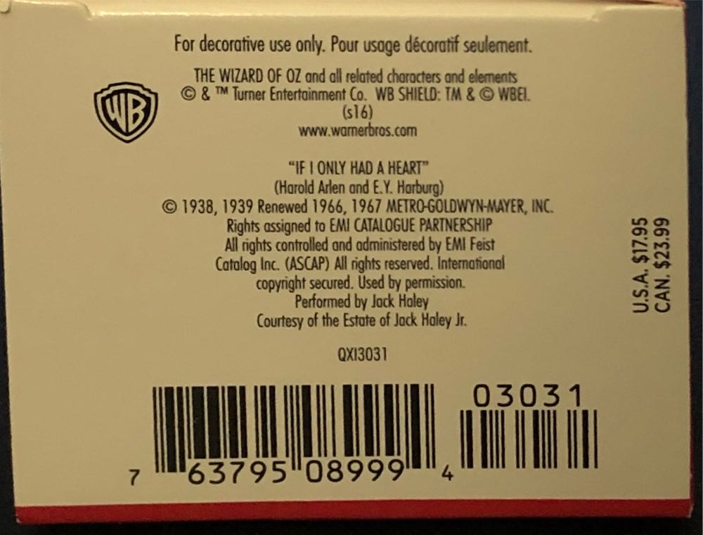 If I Only Had A Heart - Movies And Television (The Wizard Of Oz) ornament collectible [Barcode 763795089994] - Main Image 3