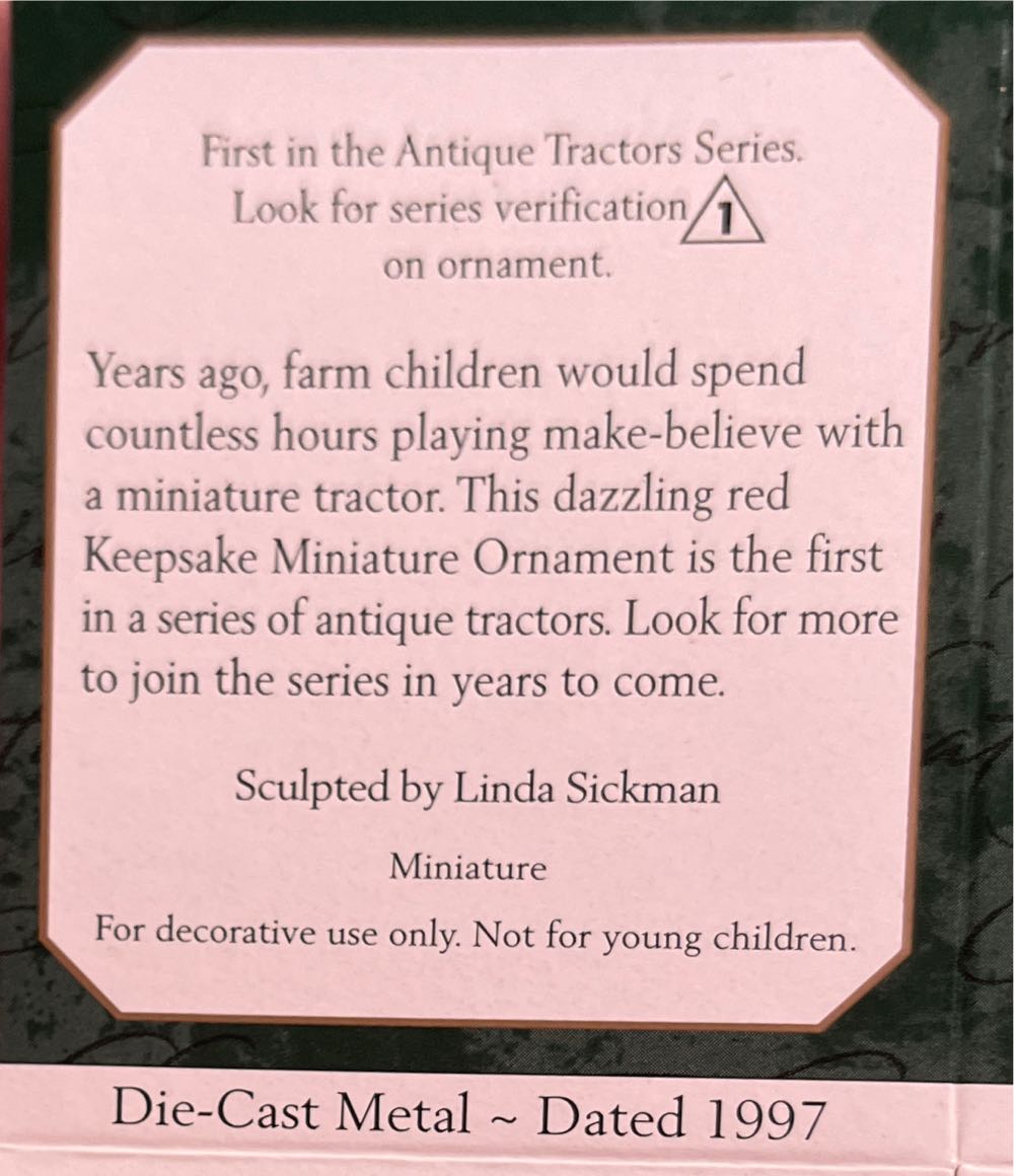 Miniature Antique Tractors #1 (1997) - Antique Tractors (Tractor, Mini) ornament collectible [Barcode 015012375015] - Main Image 2