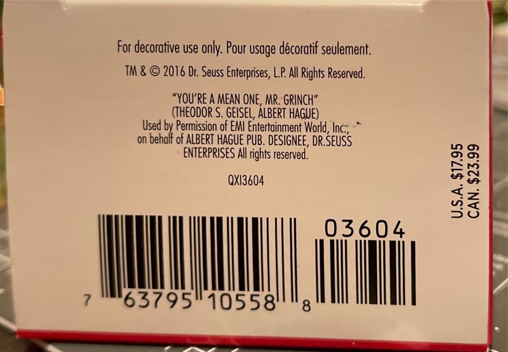 You’re A Mean One, Mr Grinch - Dr. Seuss’s How the Grinch Stole Christmas! (Dr. Seuss) ornament collectible [Barcode 763795105588] - Main Image 3