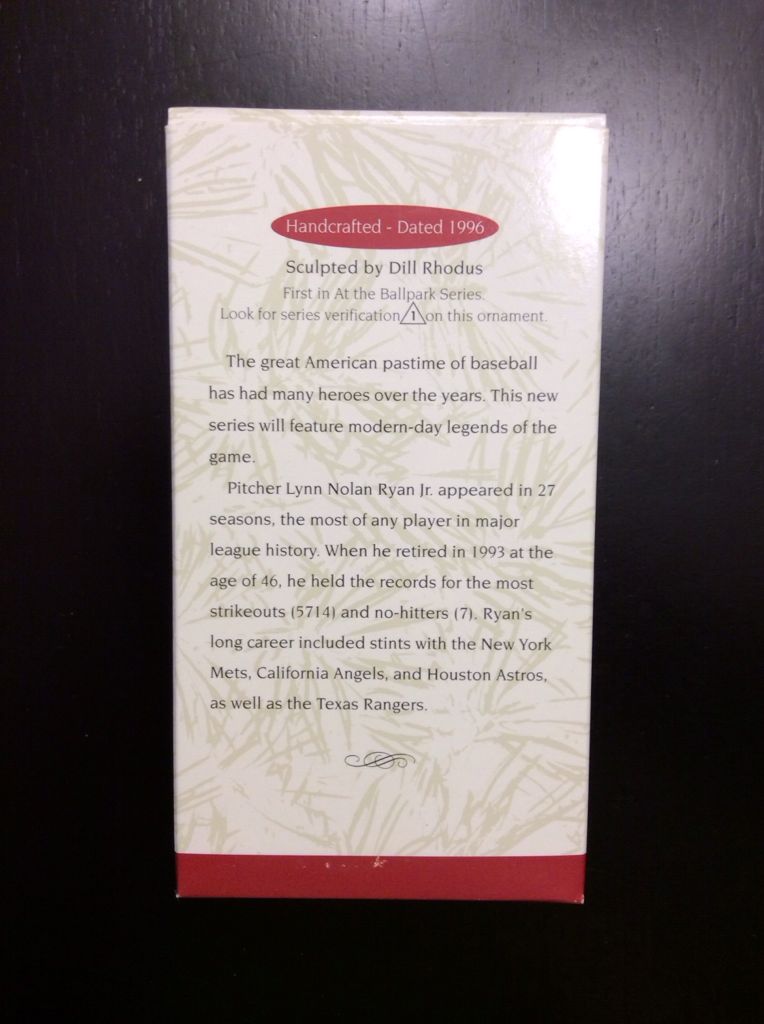 Nolan Ryan - At the Ballpark (Baseball) ornament collectible [Barcode 015012376449] - Main Image 2