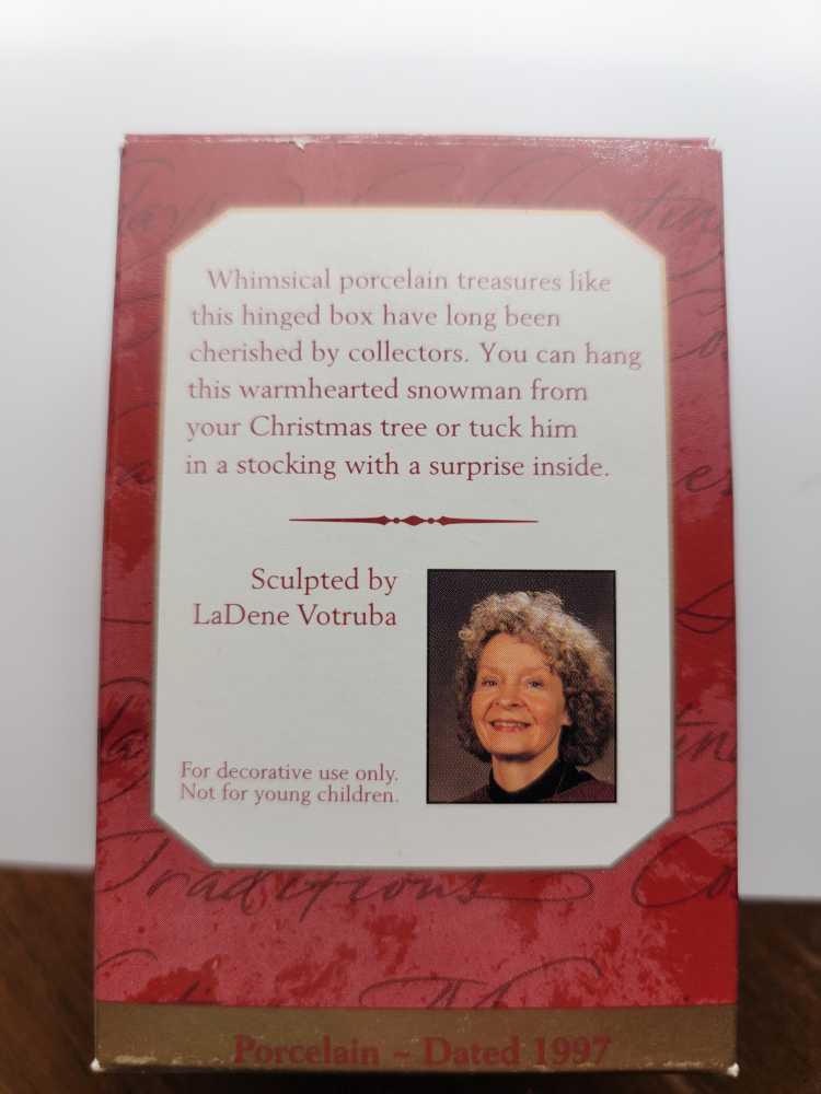 Porcelain Hinged Box Snowman - No Series (Snowman) ornament collectible [Barcode 015012378375] - Main Image 4