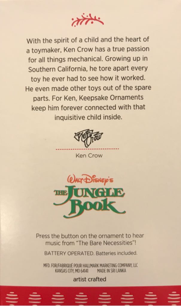 Baloo and Mowgli Disney Jungle Book 50th Anniversary  - Jungle Book (Disney The Jungle Book) ornament collectible [Barcode 763795247998] - Main Image 2
