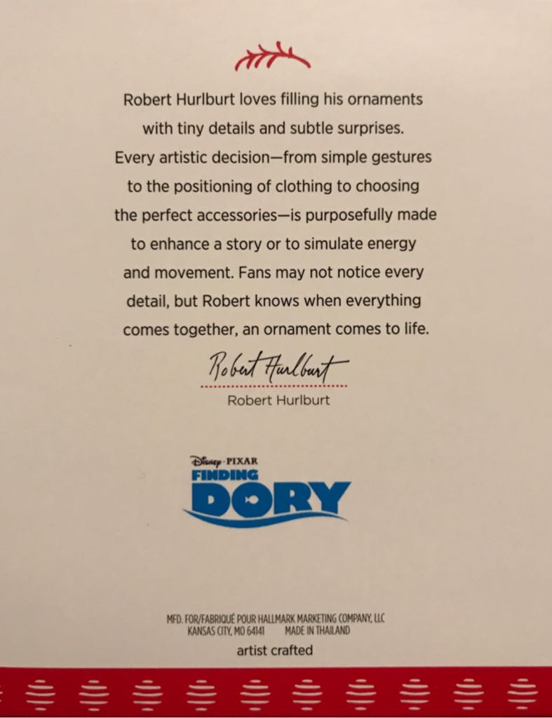 Hallmark Keepsake. Summer. Disney Pixar Finding Nemo. 2017. Family Fun. Designed By Robert Hurlburt. - Disney - Pixar Finding Dory (Family Fun) ornament collectible [Barcode 763795264339] - Main Image 2