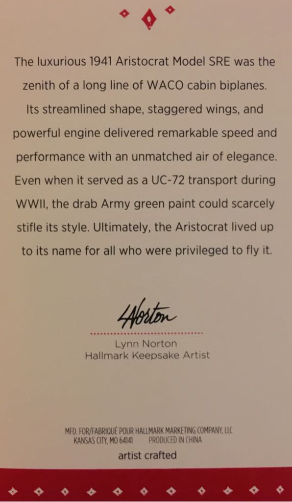 Waco Aristocrat Model SRE - Sky’s The Limit (Aviation) ornament collectible [Barcode 763795936021] - Main Image 2