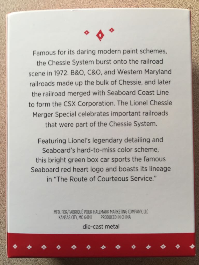 Seaboard Box Car - Lionel Train Series (Trains) ornament collectible [Barcode 763795945917] - Main Image 2