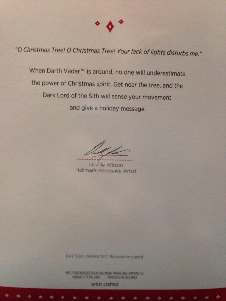 Star Wars 2015 Holiday Darth Vader - Keepsake (Star Wars) ornament collectible [Barcode 763795953219] - Main Image 2