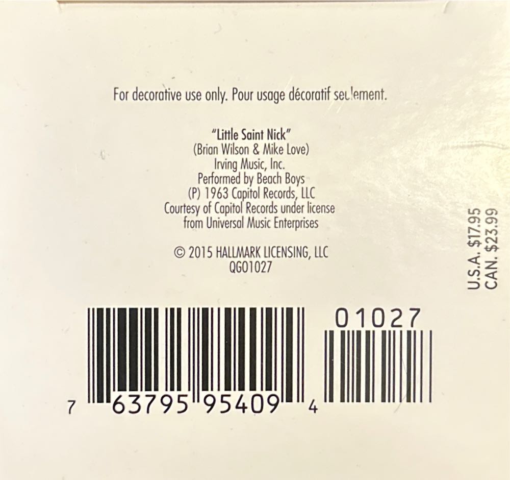 Little Saint Nick - Santa (MAGIC, Music, “Little St Nick” Beach Boys) ornament collectible [Barcode 763795954094] - Main Image 4