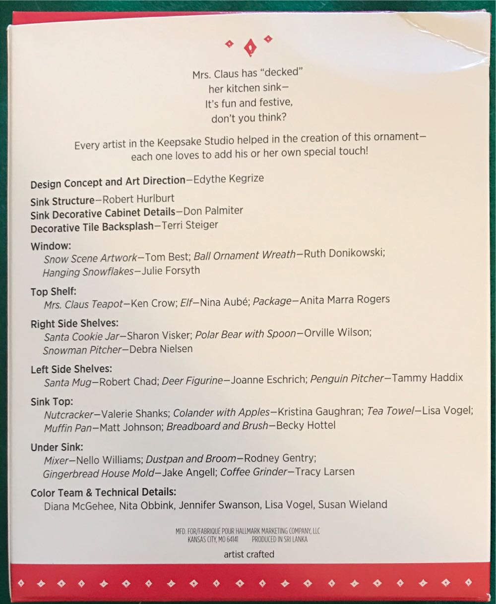 KOC Mrs. Claus’s Kitchen Sink - Keepsake Ornament Club (Mrs. Claus) ornament collectible [Barcode 763795957651] - Main Image 2