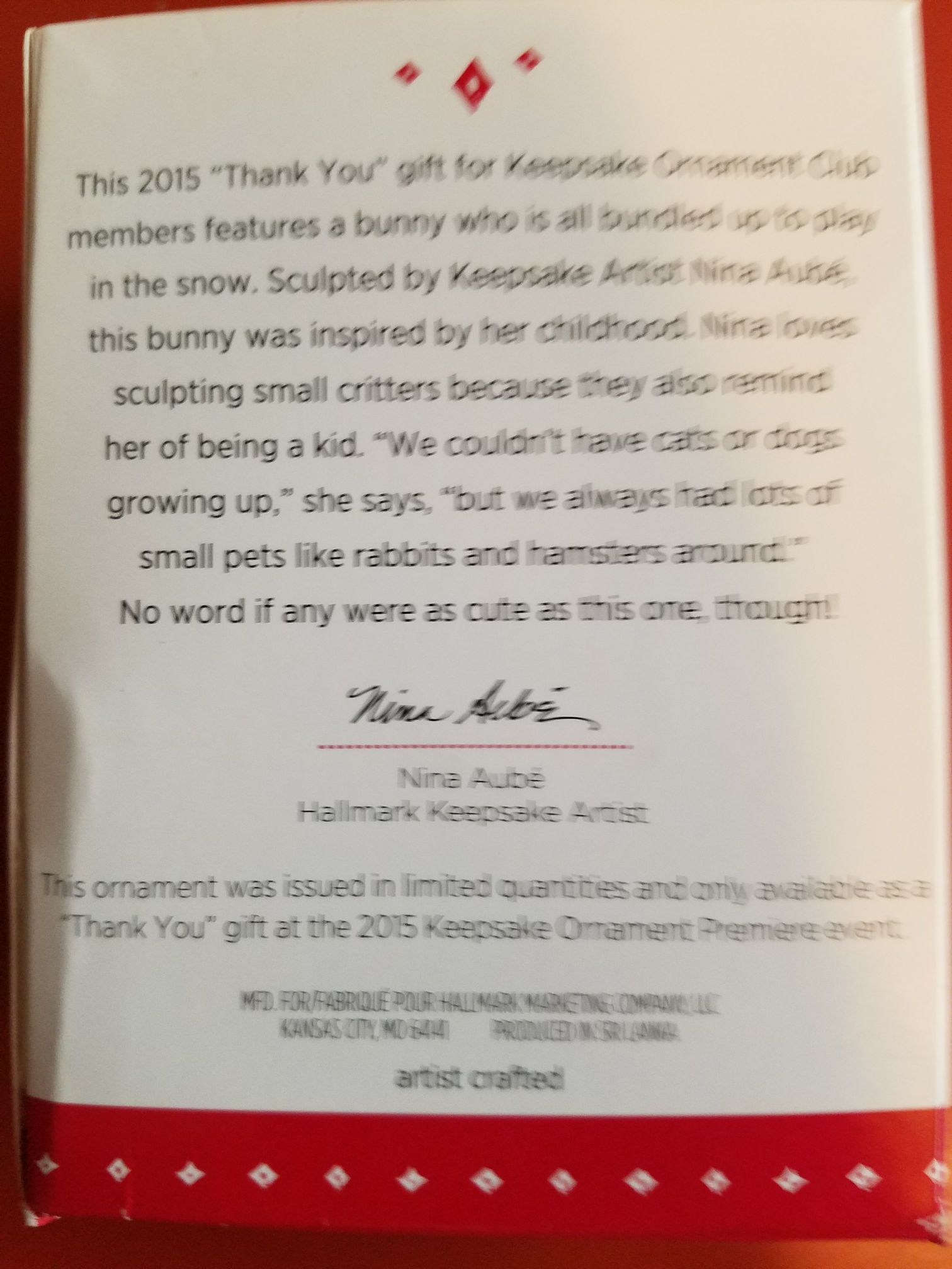 Bundled-Up Bunny - Keepsake Ornament Collector’s Club (Bunnies) ornament collectible [Barcode 763795963430] - Main Image 2