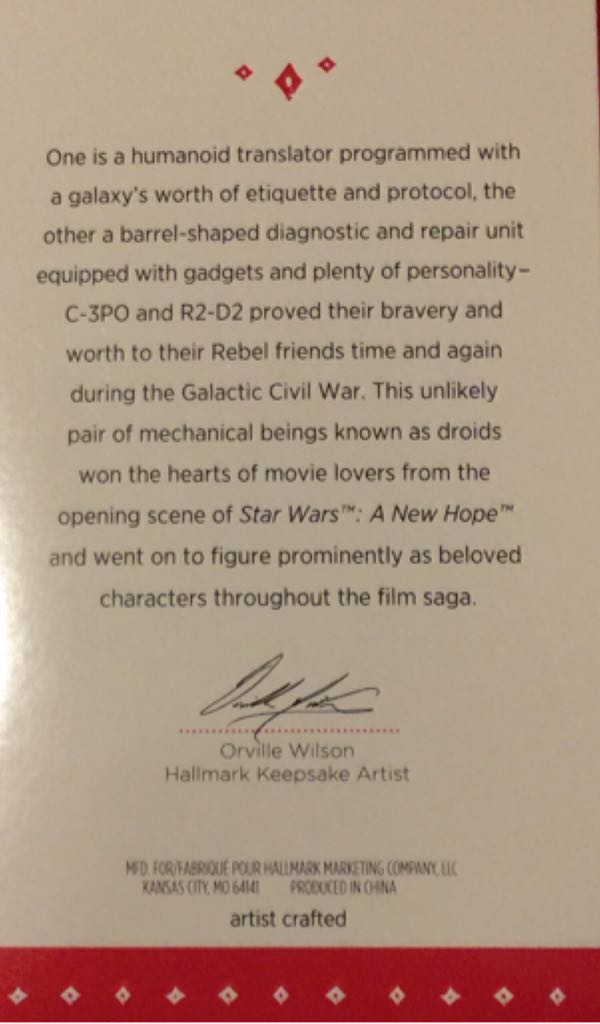 C-3PO & R2-D2 (19th in Series) - Keepsake (Star Wars) ornament collectible [Barcode 763795966196] - Main Image 2