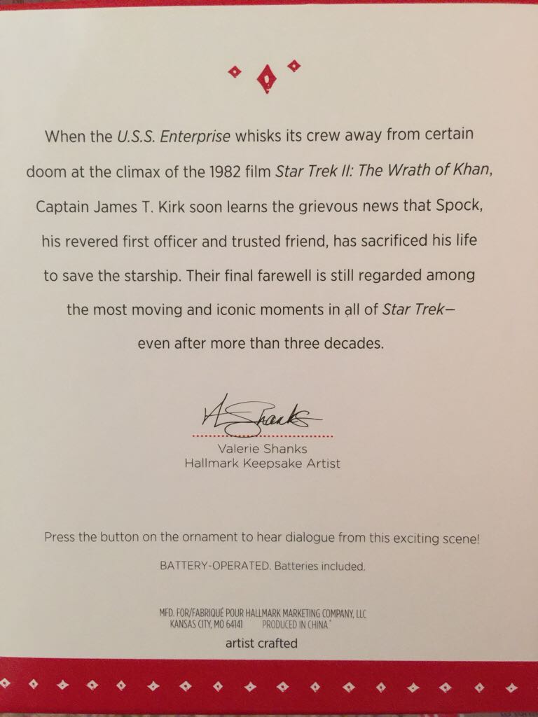 Star Trek: The Needs Of The Many - Star Trek II: The Wrath of Khan (Star Trek) ornament collectible [Barcode 763795969784] - Main Image 2