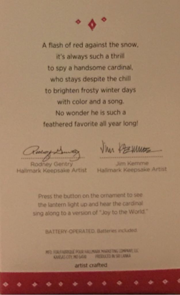 Magic Ornament Christmas Cardinal  (Birds) ornament collectible [Barcode 763795974399] - Main Image 2