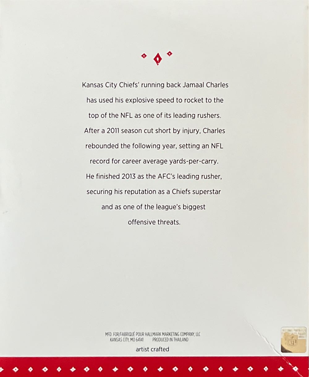 Hallmark Keepsake. Fall. NFL Football. 2015. Jamaal Charles. - NFL Football (Jamaal Charles) ornament collectible [Barcode 763795988723] - Main Image 2