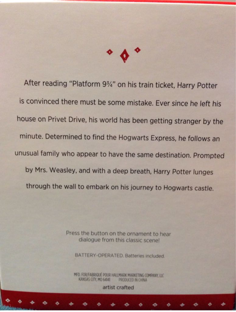 Harry Potter - Platform 9 3/4 - The Wizarding World Of Harry Potter (Movie) ornament collectible [Barcode 763795990979] - Main Image 2