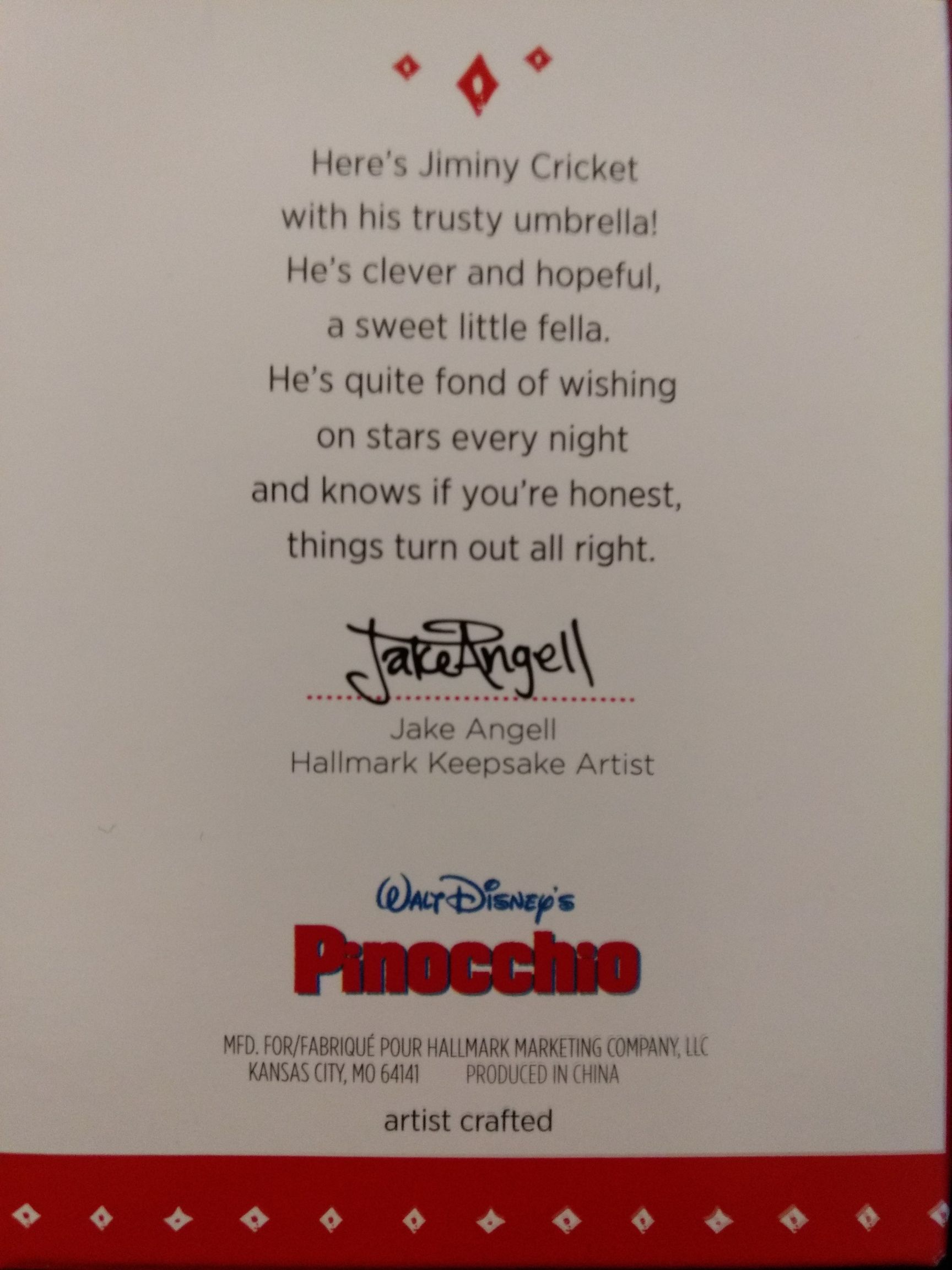 Jiminy Cricket - Disney’s Pinocchio (Limited Quantity) ornament collectible [Barcode 763795995677] - Main Image 2