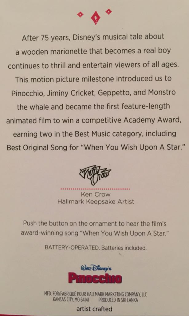 Disney Pinocchio - Disney Pinocchio (Walt Disney Productions) ornament collectible [Barcode 763795995691] - Main Image 2