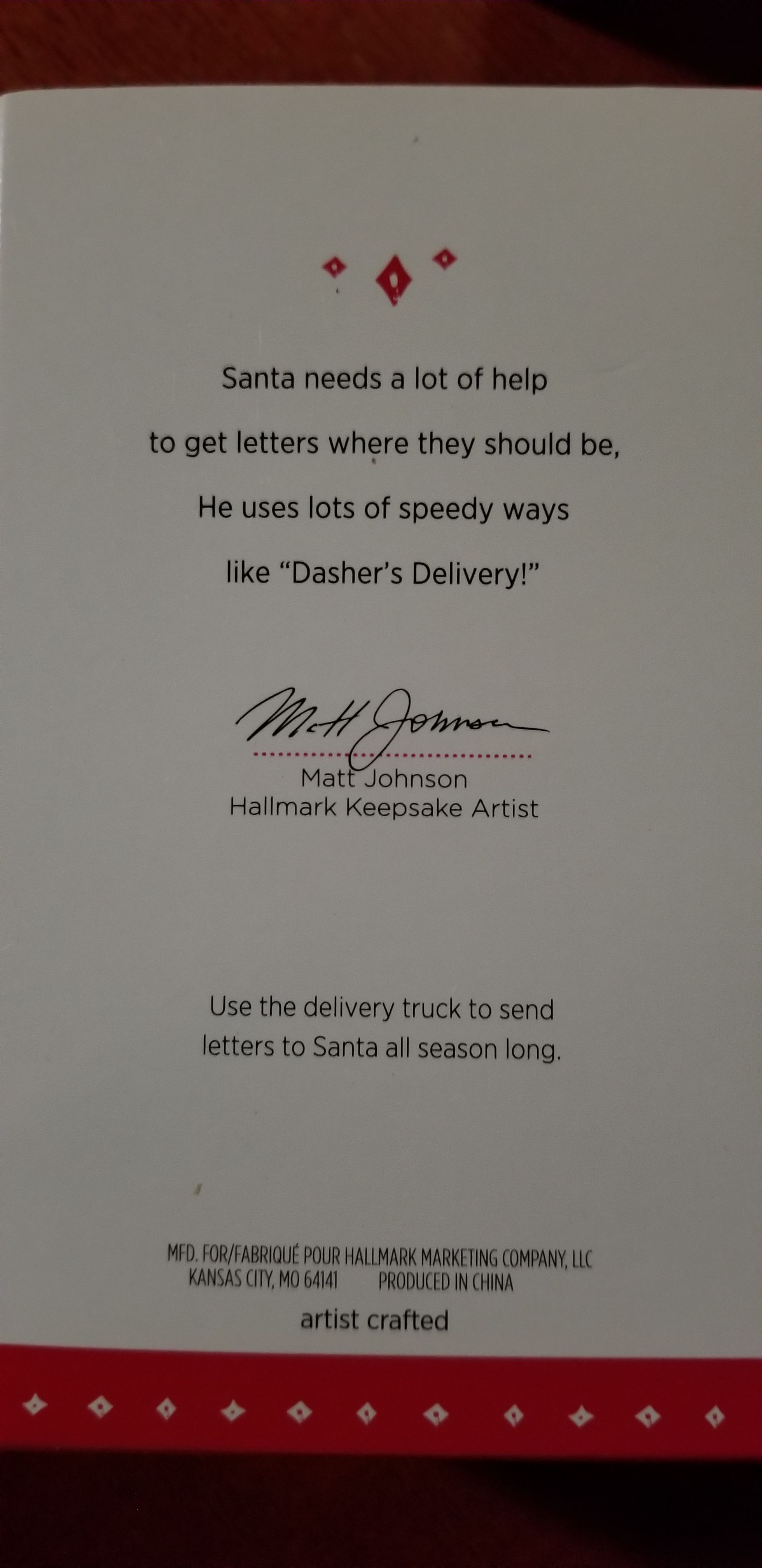 Dasher’s Delivery - None (Santa) ornament collectible [Barcode 763795995714] - Main Image 2