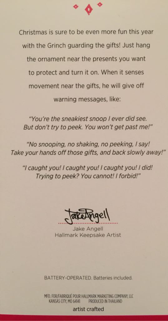 Grinch Peekbuster - Dr. Seuss’s How the Grinch Stole Christmas! (Dr. Suess How The Grinch Stole Christmas) ornament collectible [Barcode 763795996377] - Main Image 2