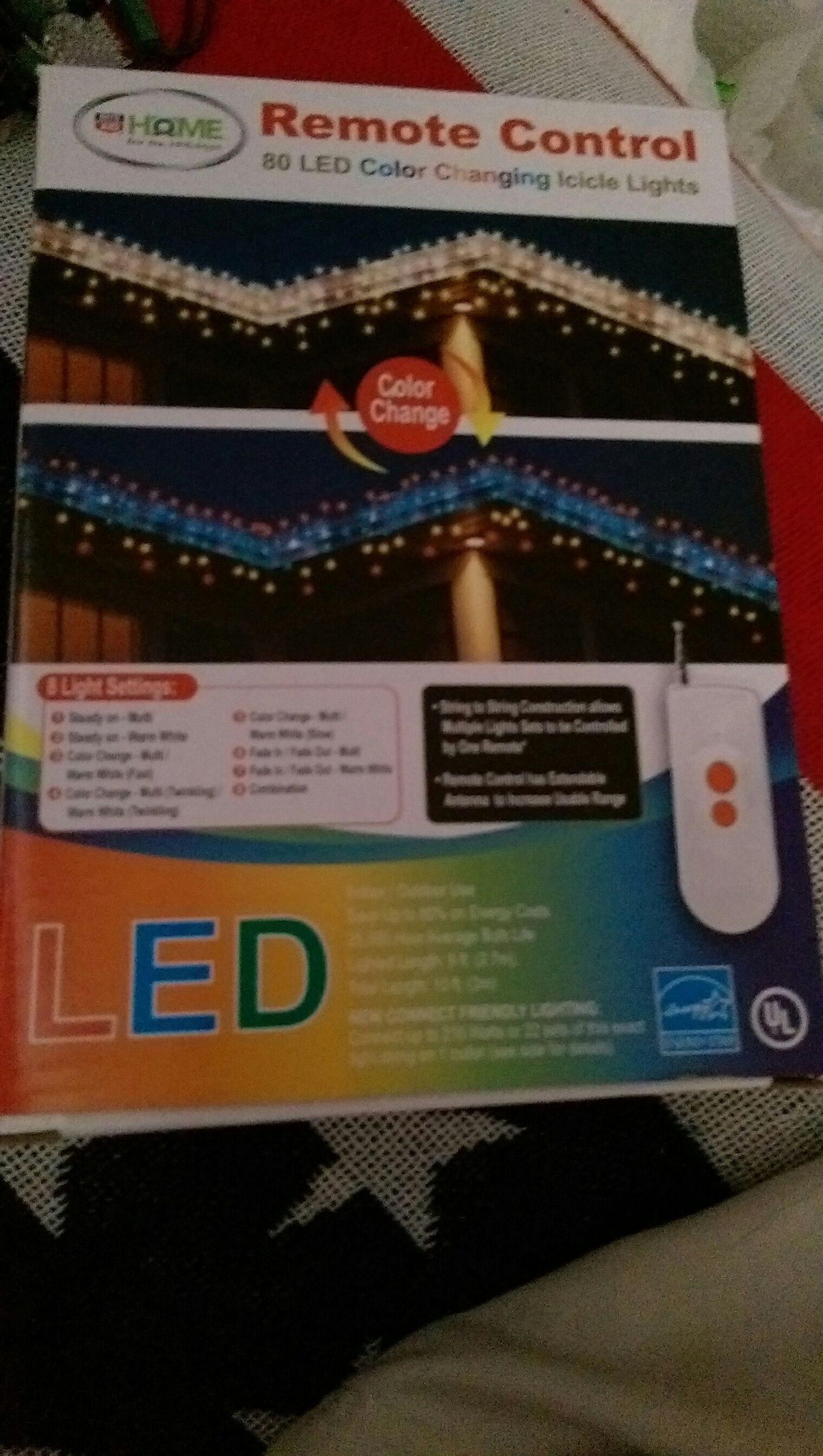 Remote Control 80 LED Color Changing Icicle Lights  (Christmas Electric Lights) ornament collectible [Barcode 764878780111] - Main Image 2