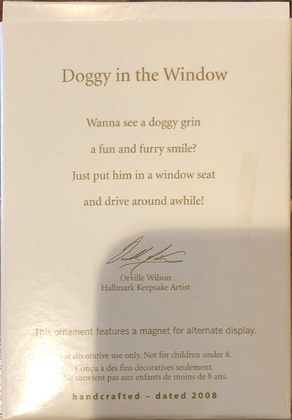 Doggy In The Window  (Christmas) ornament collectible [Barcode 795902018948] - Main Image 3