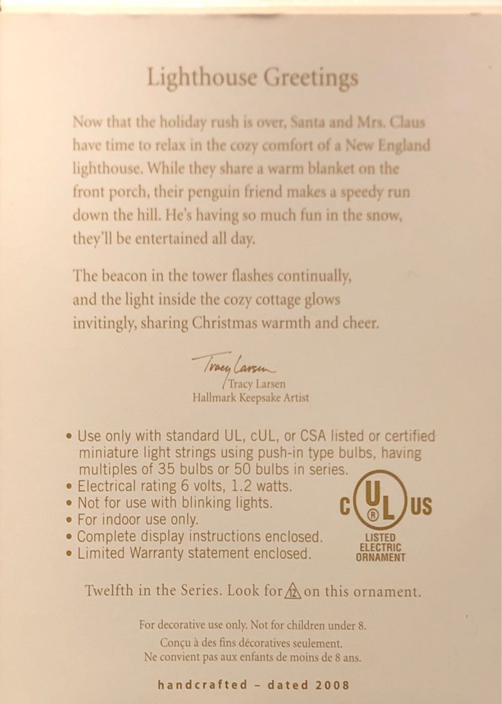 LG#12 - Lighthouse Greetings (Lighthouse) ornament collectible [Barcode 795902018986] - Main Image 2