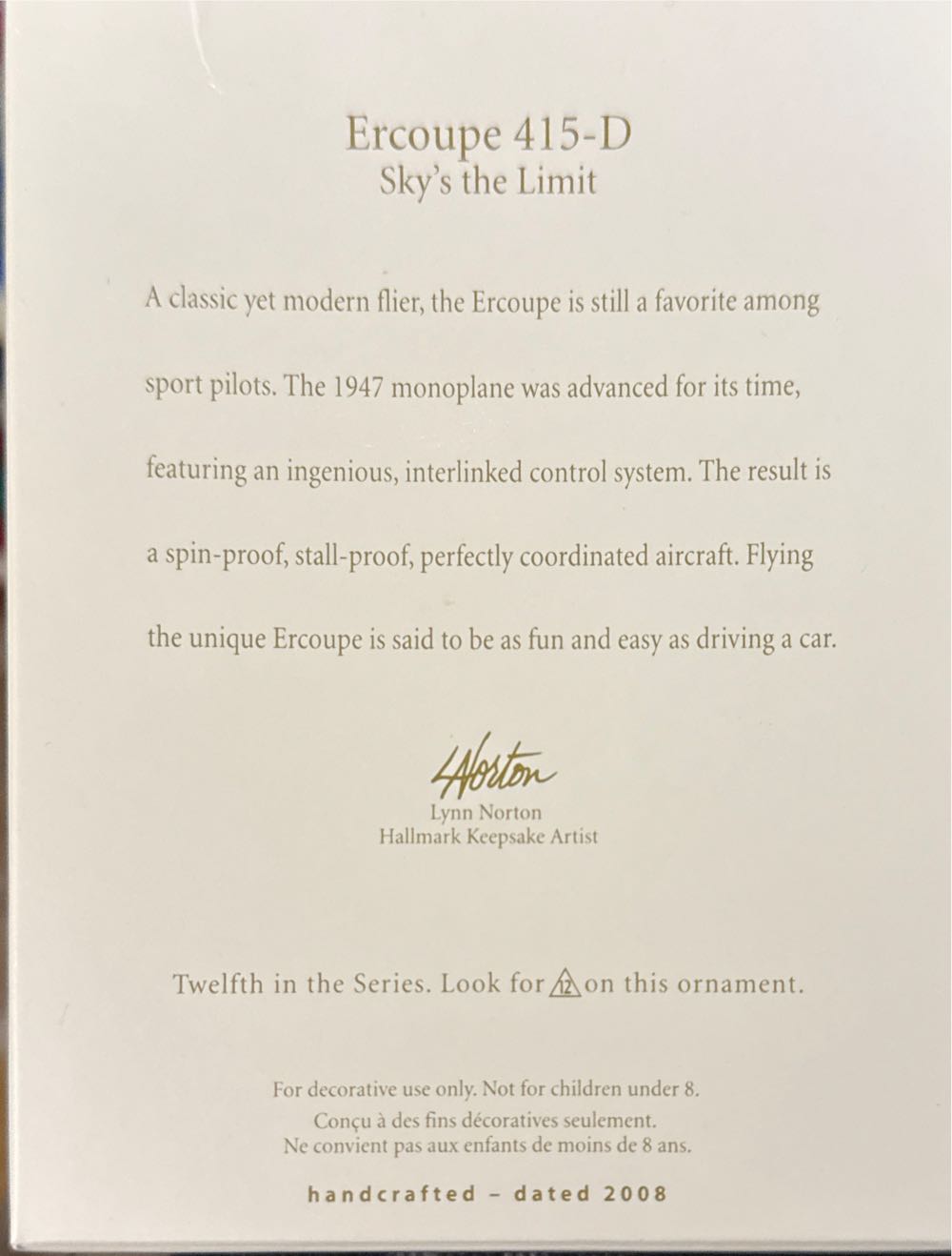 Ercoupe 415-D - Sky’s The Limit (Aviation) ornament collectible [Barcode 795902019044] - Main Image 2
