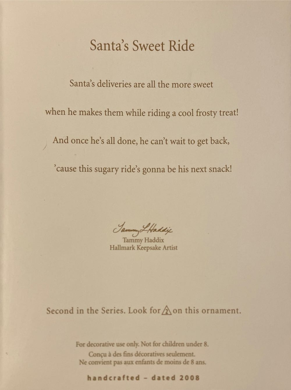 Santa’s Sweet Ride #2 (2008) - Santa’s Sweet Ride (Santa) ornament collectible [Barcode 795902019129] - Main Image 2