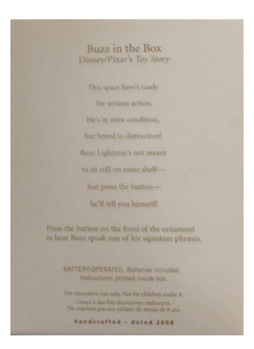 Buzz in the Box - Disney Pixar Toy Story (Movie) ornament collectible [Barcode 795902021368] - Main Image 3