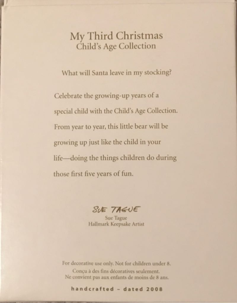 My Third Christmas  - Child’s Age Collection (Hallmark Keepsake Ornament) ornament collectible [Barcode 795902022433] - Main Image 2