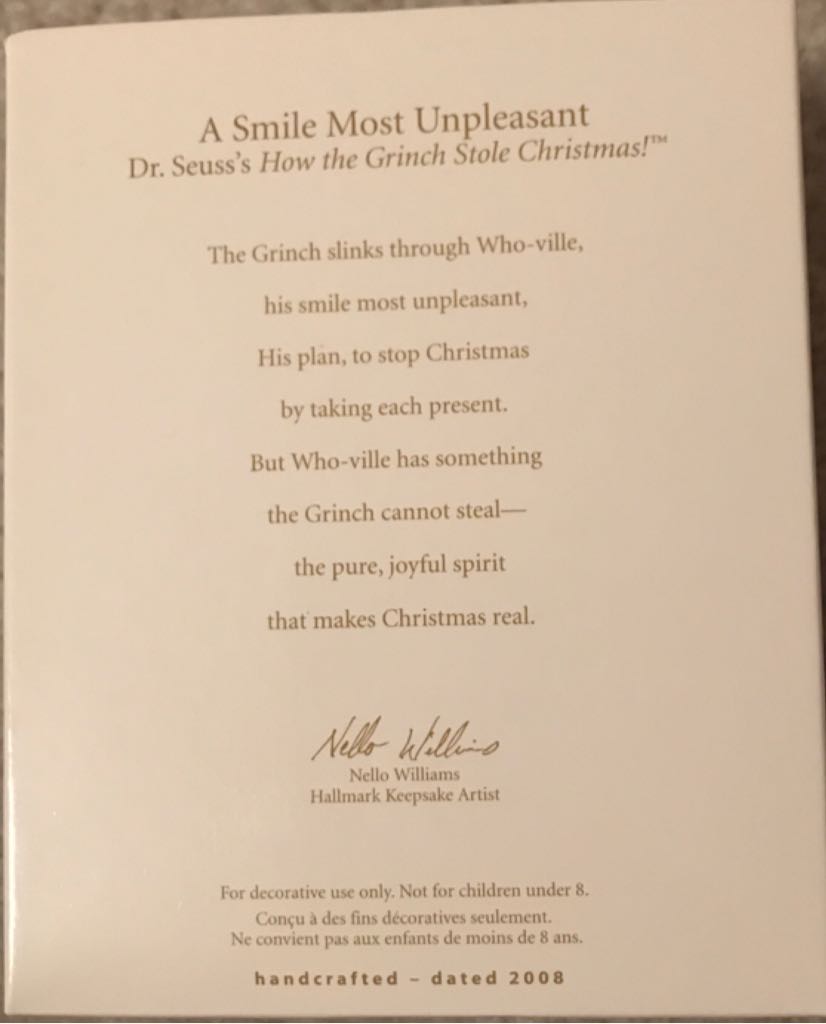 A Smile Most Unpleasant - The Grinch (Dr. Seuss’s How The Grinch Stole Christmas!) ornament collectible [Barcode 795902023447] - Main Image 2
