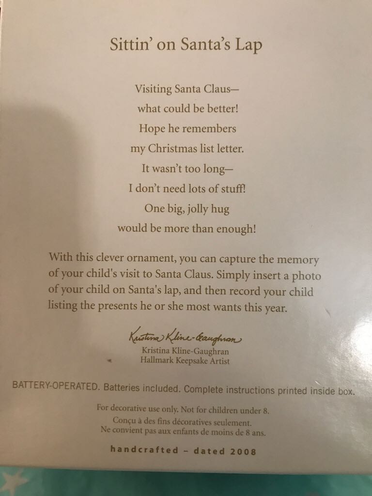 Sittin’ On Santa’s Lap  (Photo Holder) ornament collectible [Barcode 795902034771] - Main Image 2