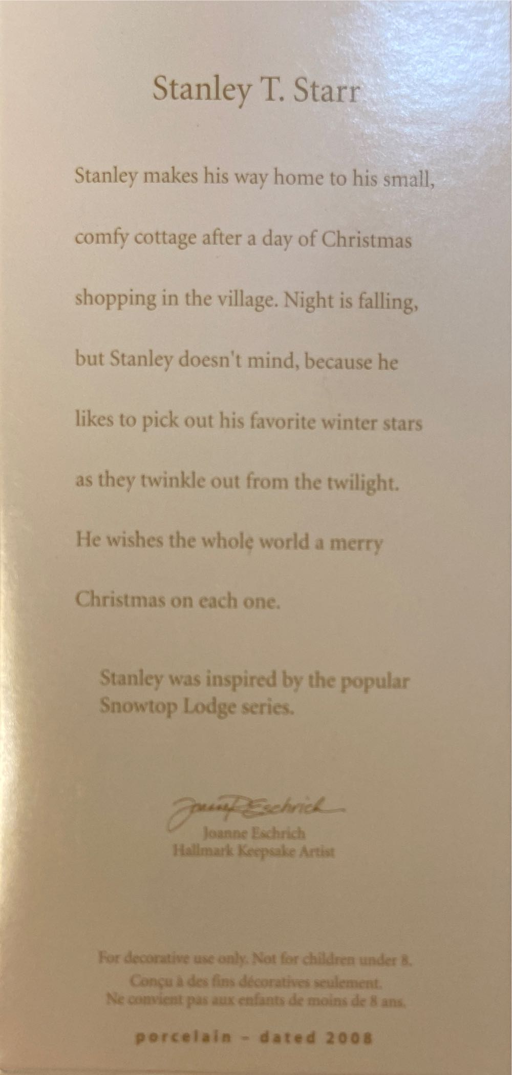 Snowtop Lodge Complement (2008) Stanley T Starr - Snowtop Lodge (Hallmark Club Exclusive) ornament collectible [Barcode 795902036447] - Main Image 3