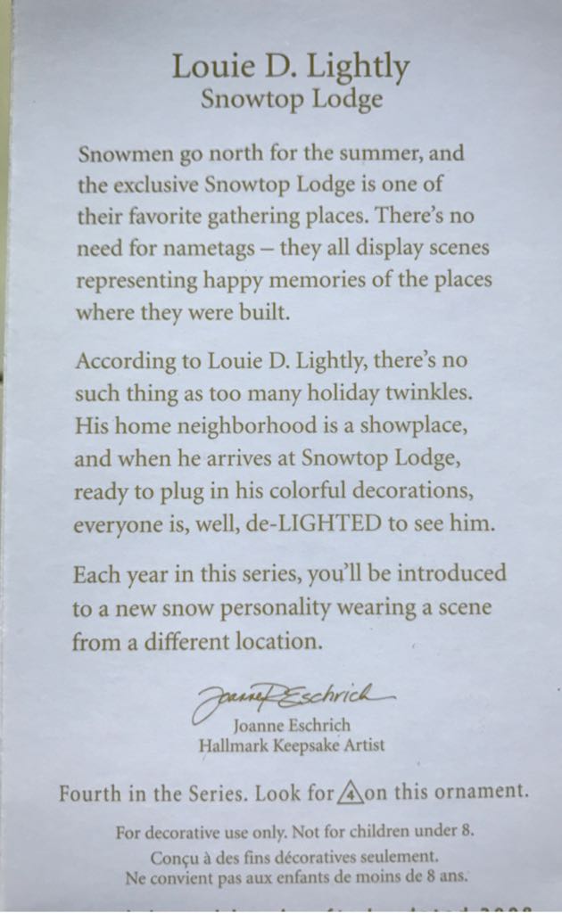 Snowtop Lodge #4 Louie D Lightly - Snowtop Lodge (Snowtop Lodge) ornament collectible [Barcode 795902036478] - Main Image 2