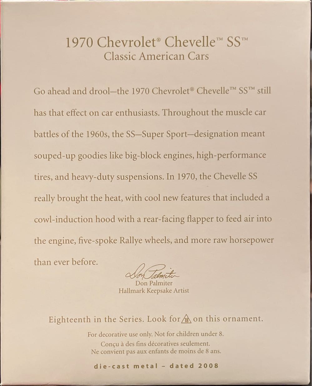 CAC#18 1970 Chevrolet Chevelle “SS” #18 - Classic American Cars (Cars) ornament collectible [Barcode 795902037376] - Main Image 2