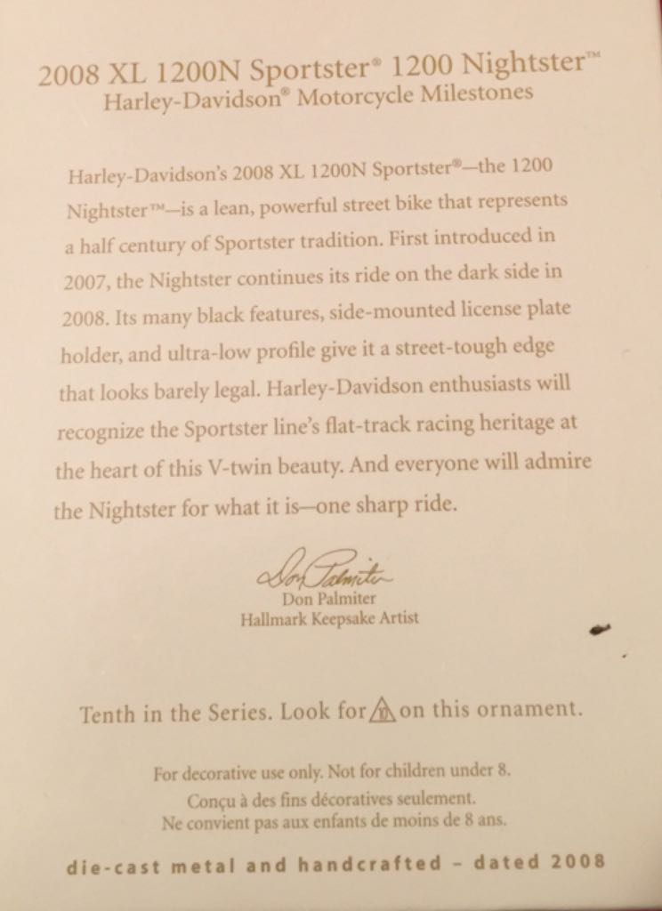 10 - 2008 XL1200N Sportster 1200 Nightster - Harley-Davidson Motorcycle Milestones (Harley Davidson Motorcycles) ornament collectible [Barcode 795902037406] - Main Image 2