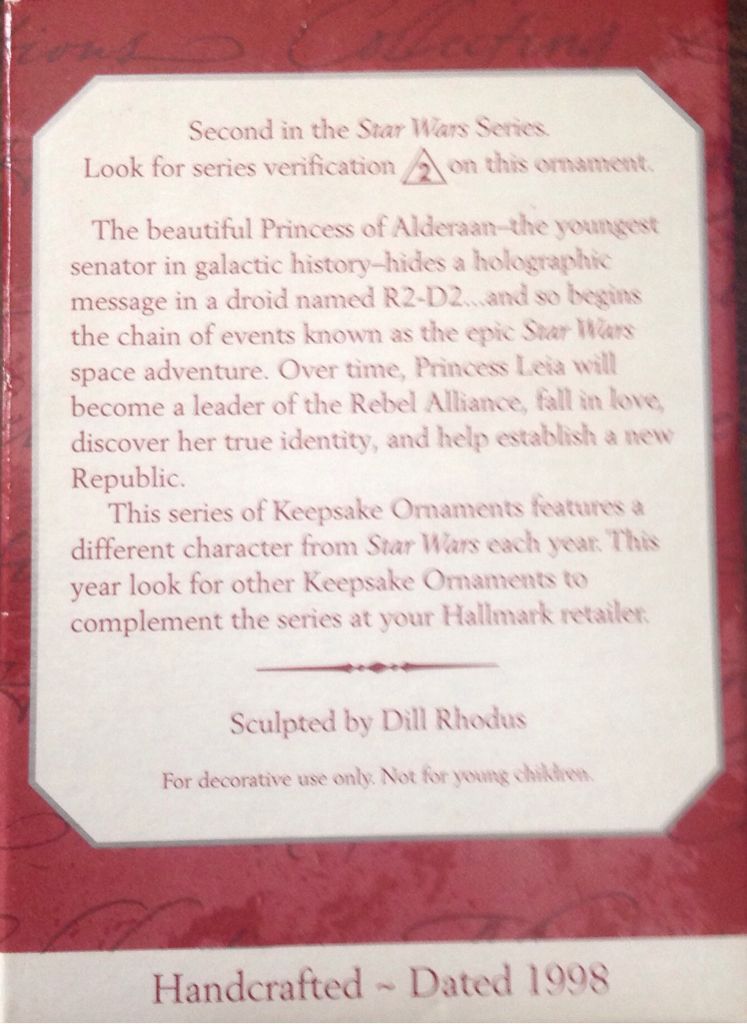 Star Wars 1998 Princess Leia - Keepsake (Star Wars: A New Hope) ornament collectible [Barcode 015012432329] - Main Image 2
