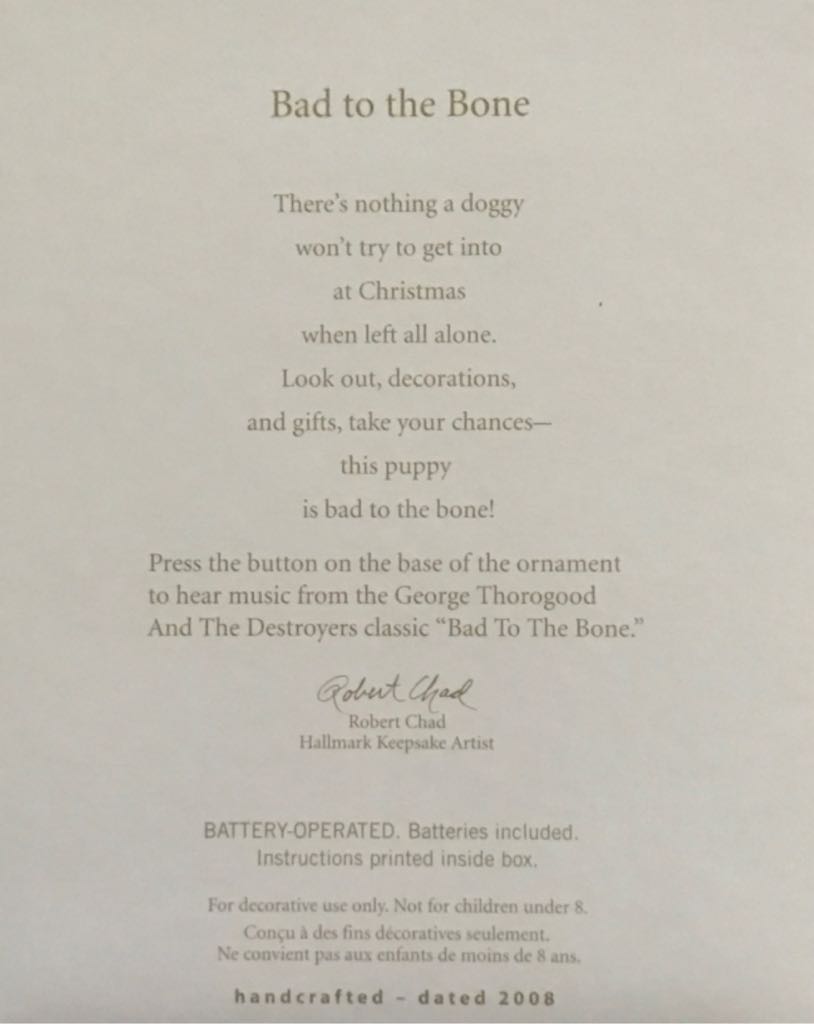 Dogs | 2008 Bad To The Bone  (Dogs) ornament collectible [Barcode 795902044947] - Main Image 2