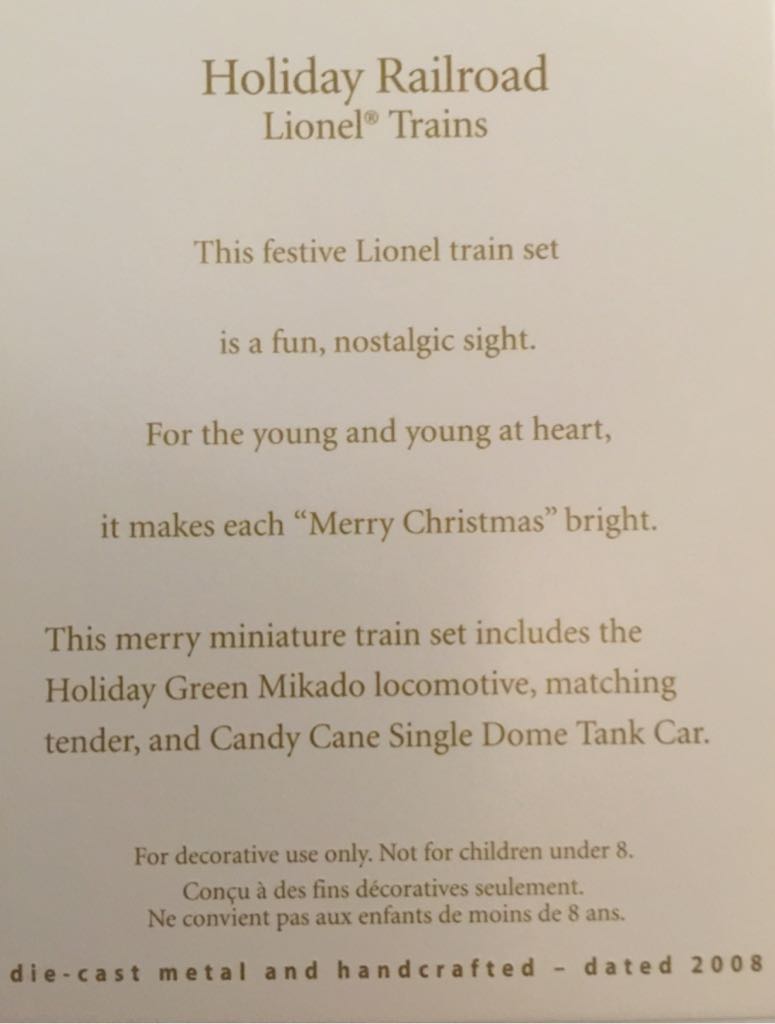 Holiday Railroad - Lionel Train Miniature (Trains, Mini) ornament collectible [Barcode 795902045302] - Main Image 2