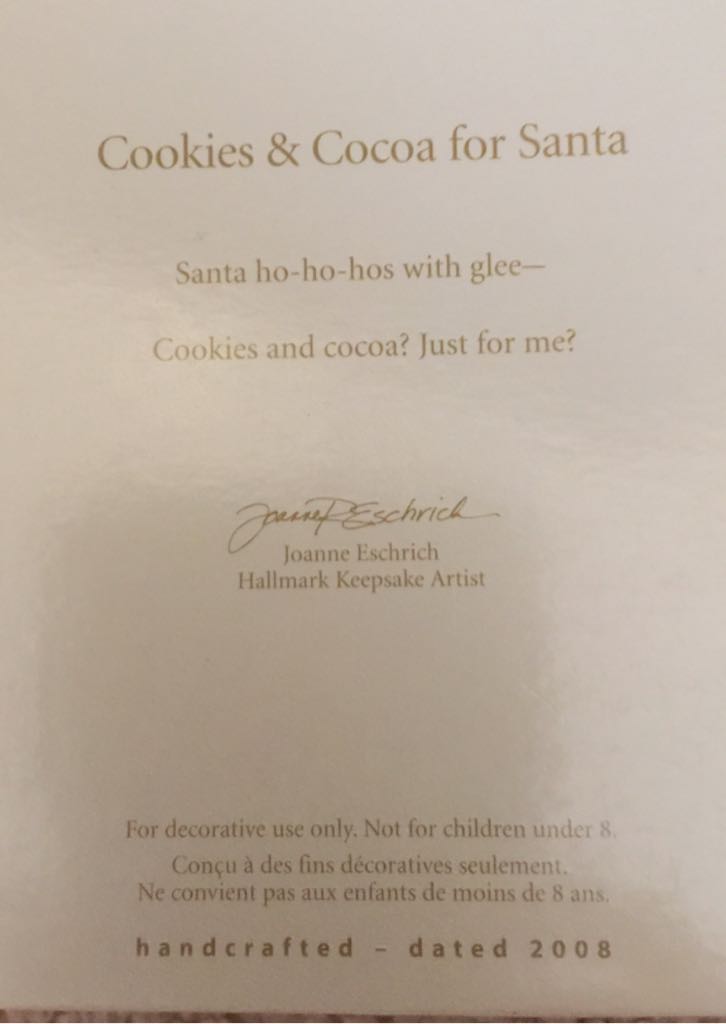 Cookies & Cocoa For Santa - Hallmark Keepsake Ornament (Santa) ornament collectible [Barcode 795902048341] - Main Image 2