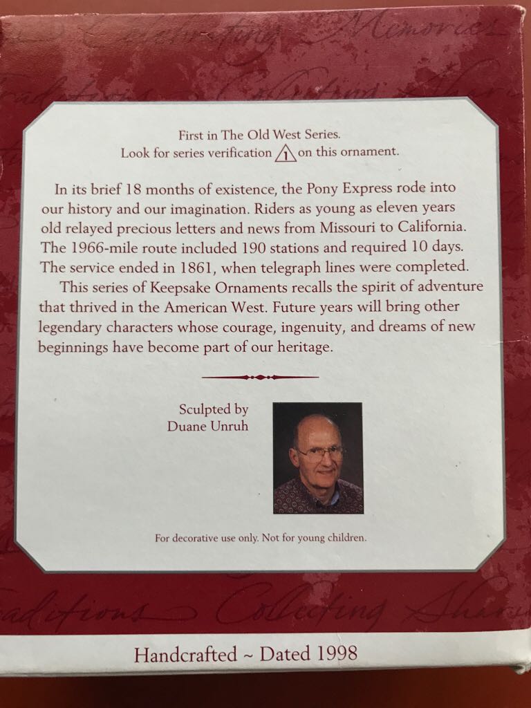 01 - Pony Express Rider - The Old West (Pony Express, Horses) ornament collectible [Barcode 015012432473] - Main Image 2