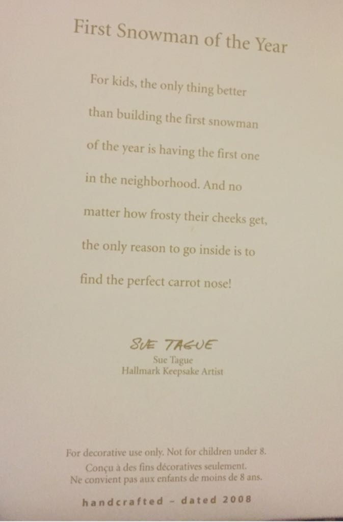 First Snowman Of The Year  - Snowman (Snowman) ornament collectible [Barcode 795902051730] - Main Image 2