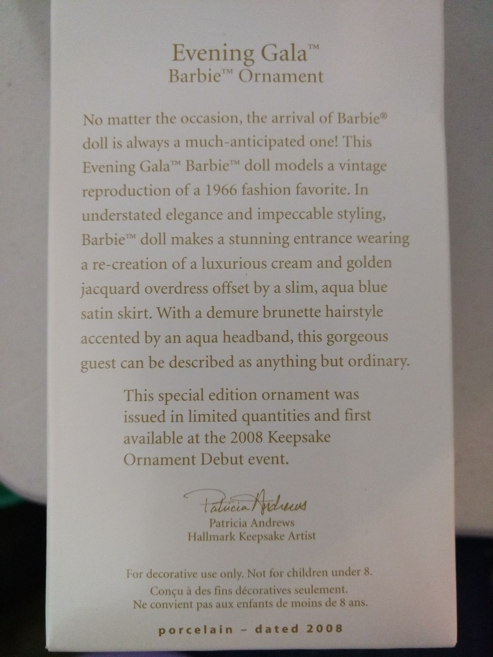 Evening Gala - Holiday Barbie (Barbie) ornament collectible [Barcode 795902051976] - Main Image 2