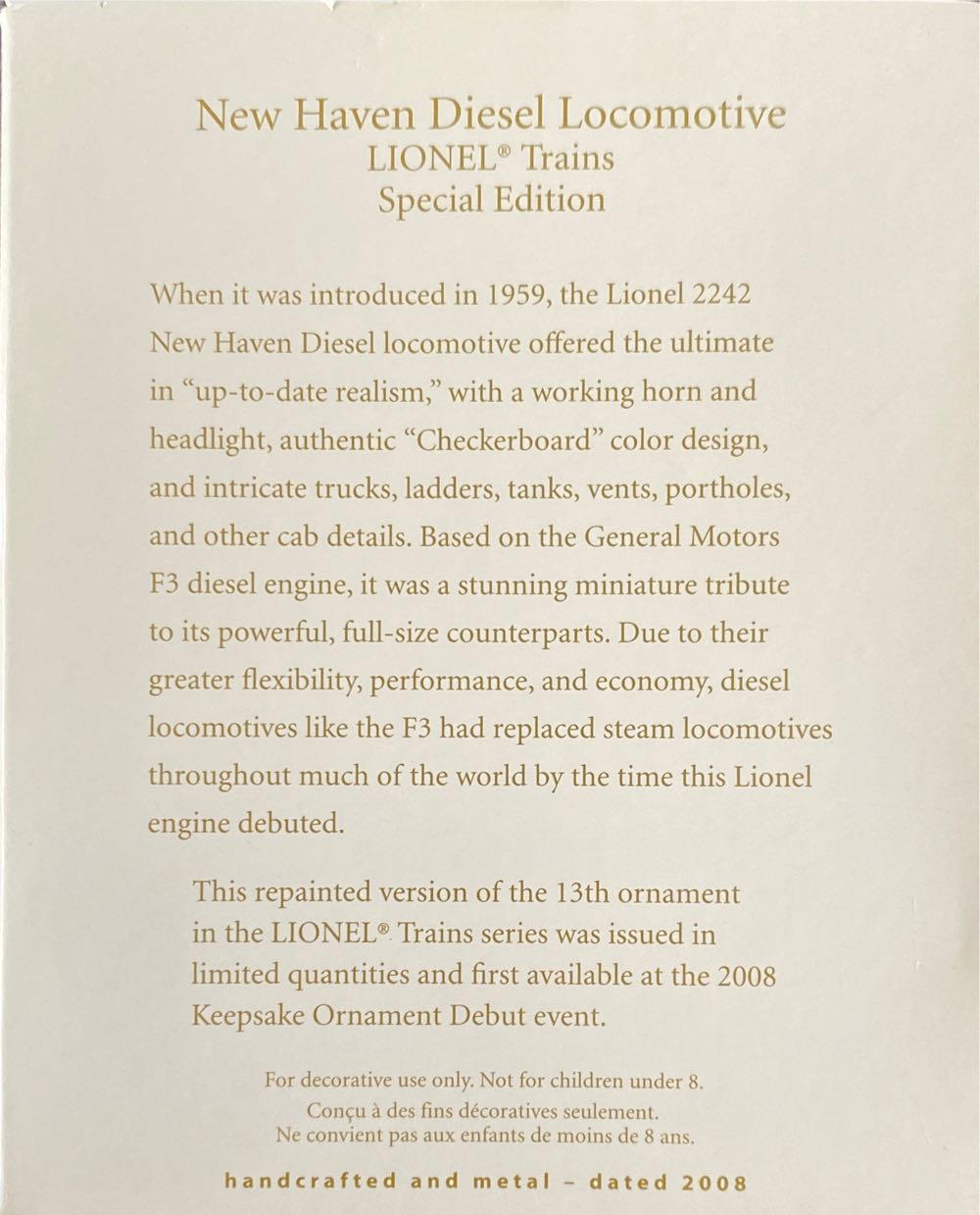 New Haven Diesel Locomotive - Lionel: Trains (Lionel Trains) ornament collectible [Barcode 795902052010] - Main Image 2