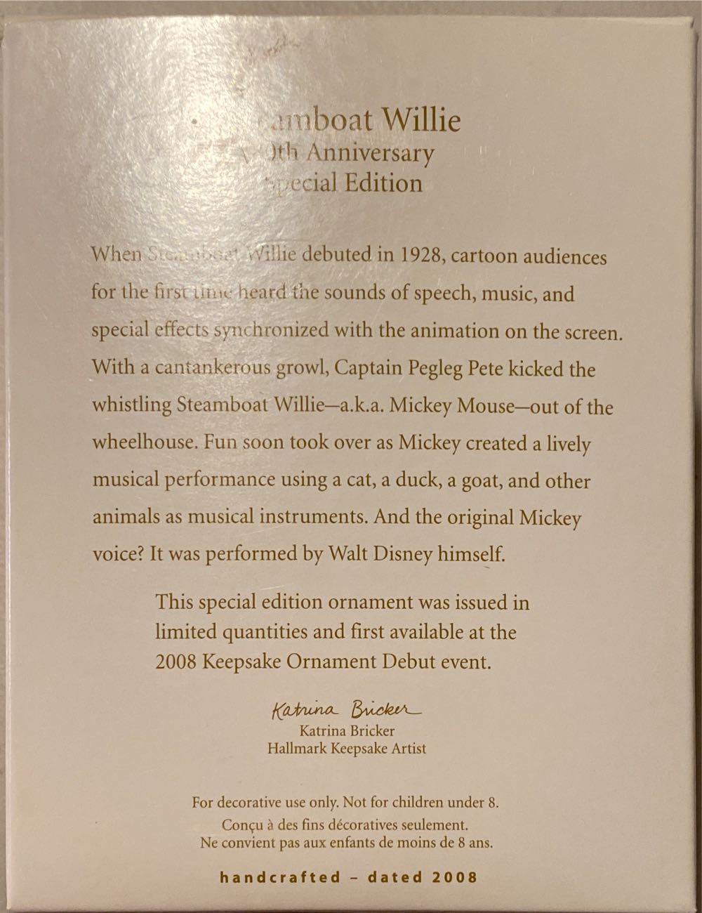 Steamboat Willie - Walt Disney’s Steamboat Willie 80th Anniversary (Mickey & Friends) ornament collectible [Barcode 795902052027] - Main Image 3