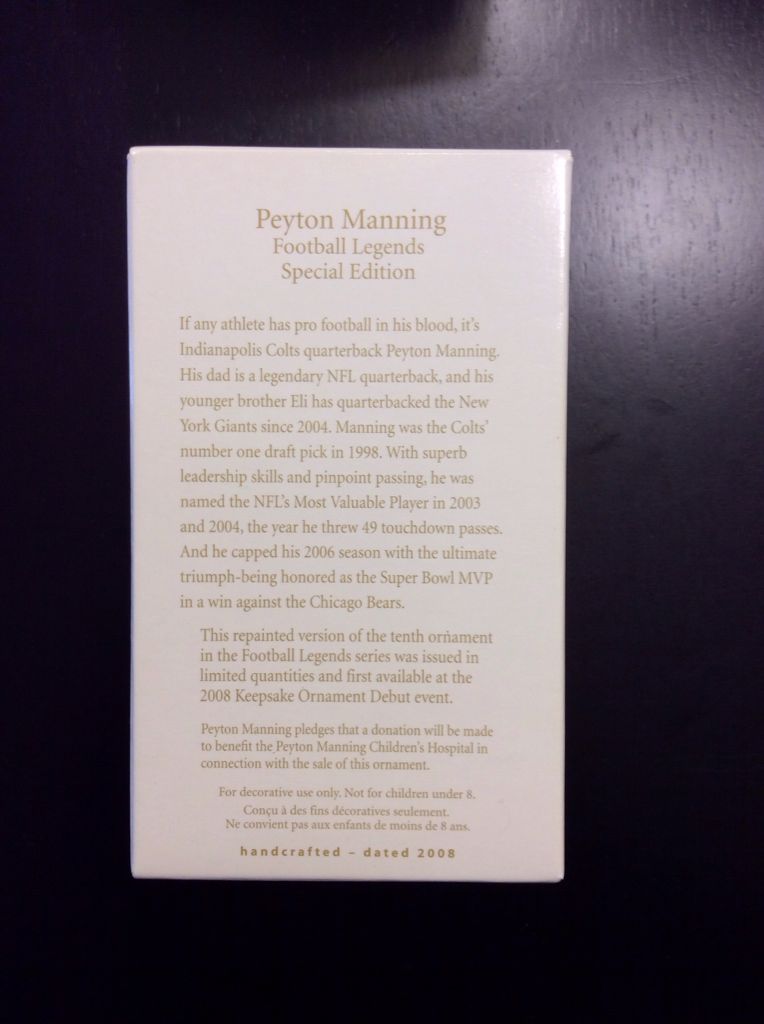 #14a Peyton Manning - Football Legends (Sports) ornament collectible [Barcode 795902052034] - Main Image 2