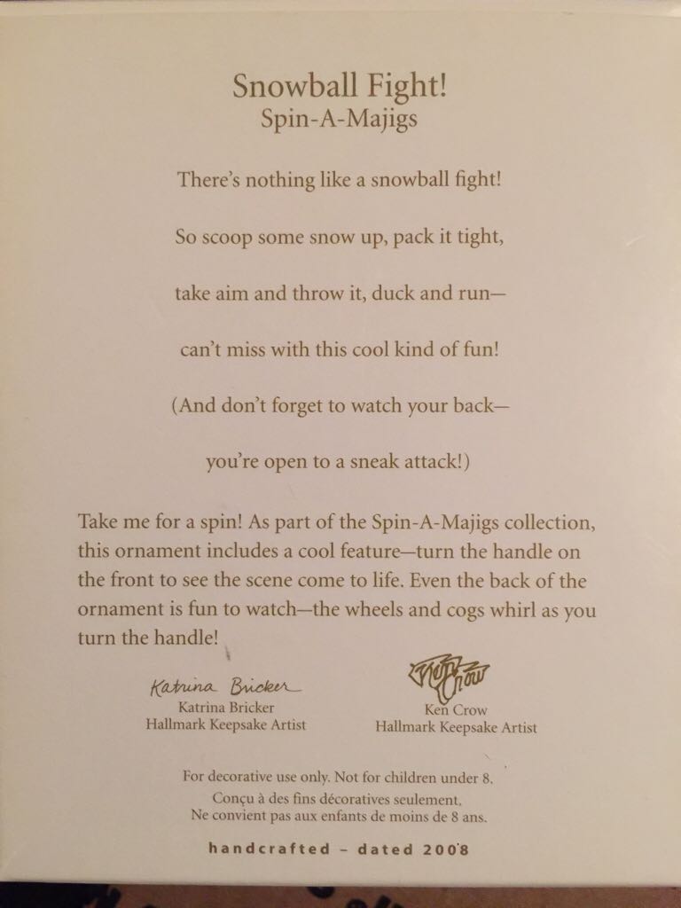 Snowball Fight - Spin-A-Majigs (Hallmark Keepsake) ornament collectible [Barcode 795902056148] - Main Image 2