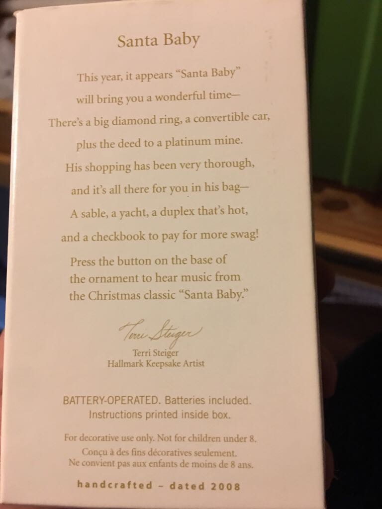 Santa Baby  (Magic: Sound (Battery Op)) ornament collectible [Barcode 795902056254] - Main Image 2