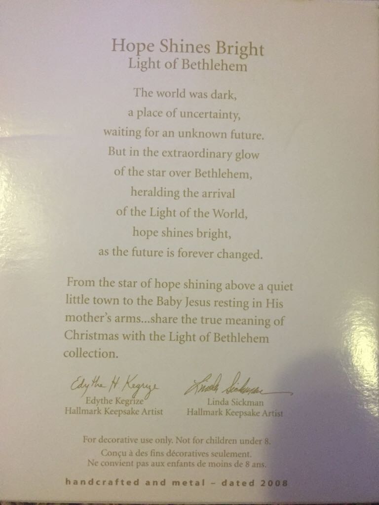 Hope Shines Bright Light Of Bethlehem   (Hallmark Keepsake) ornament collectible [Barcode 795902056315] - Main Image 2