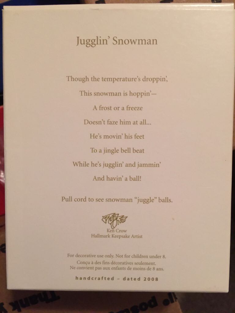 Jugglin’ Snowman - Snowman (Snowman) ornament collectible [Barcode 795902056582] - Main Image 2